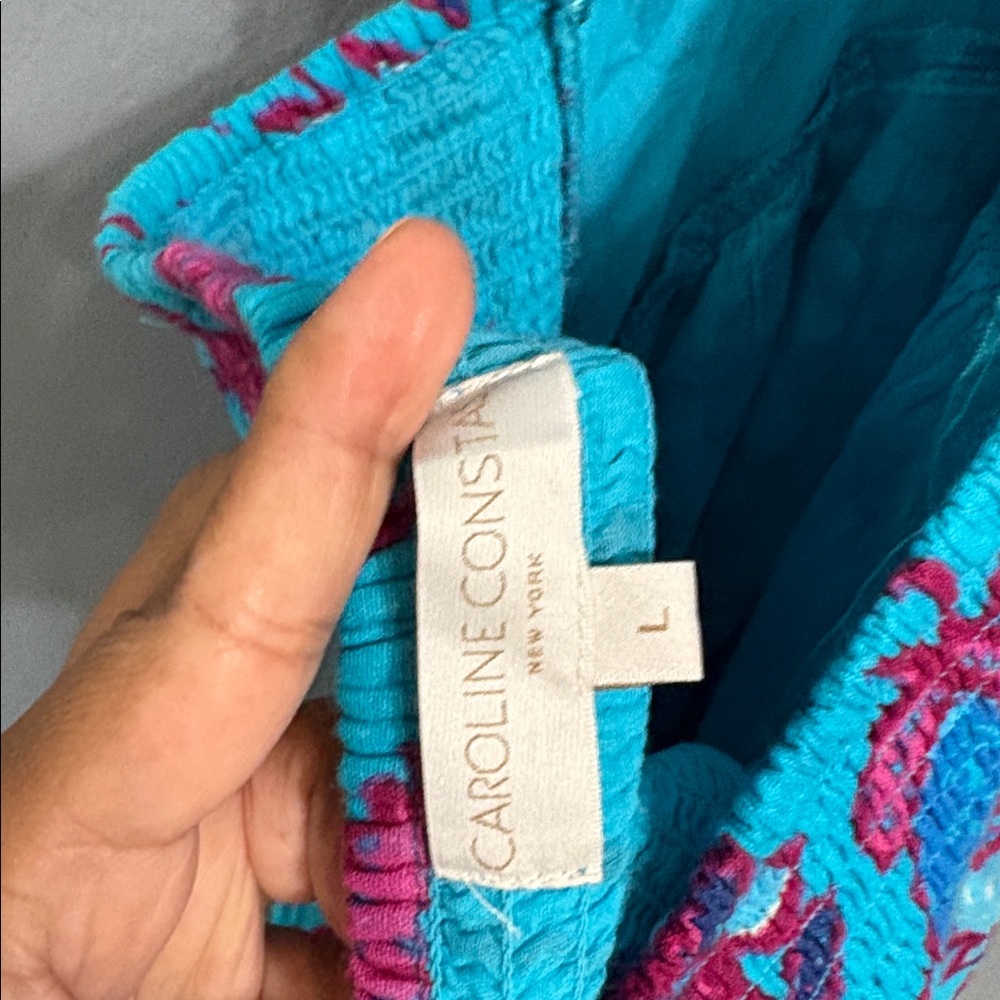 Caroline Constas Turquoise & Magenta Smocked Dress size L - Picture 5 of 6